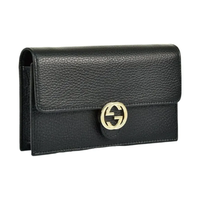 GUCCI Double G Leather WOC Chain Shoulder Messenger Bag Black-3