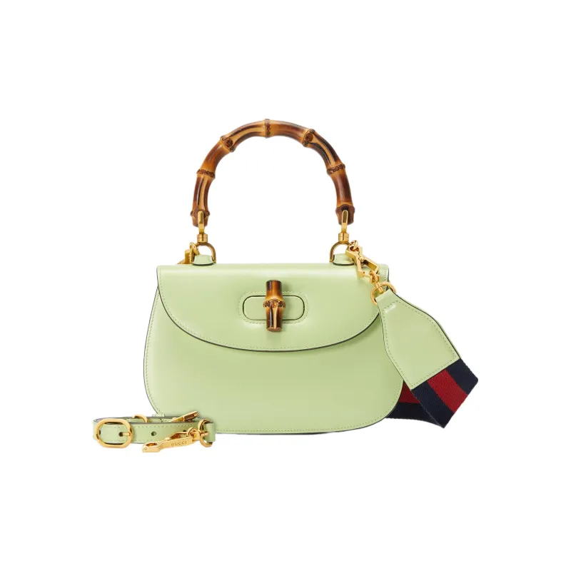 GUCCI Bamboo 1947 Leather Shoulder Bag Crossbody Bag Handbag Small Size Women's Pistachio Green-3