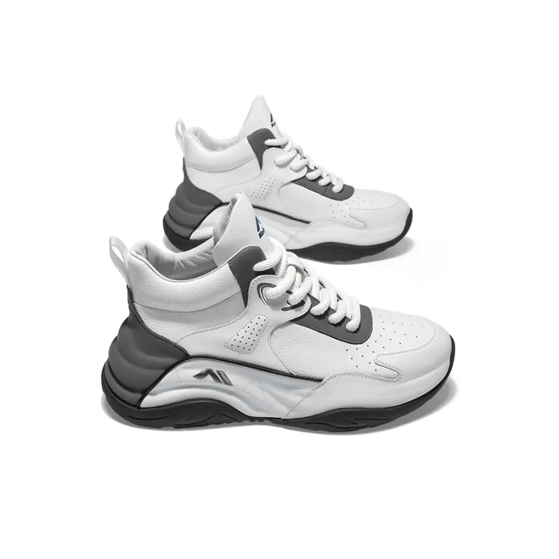 KOLUMB Anti Slip Wear Resistant Mid Top Chunky Sneakers Men's White Gray-1