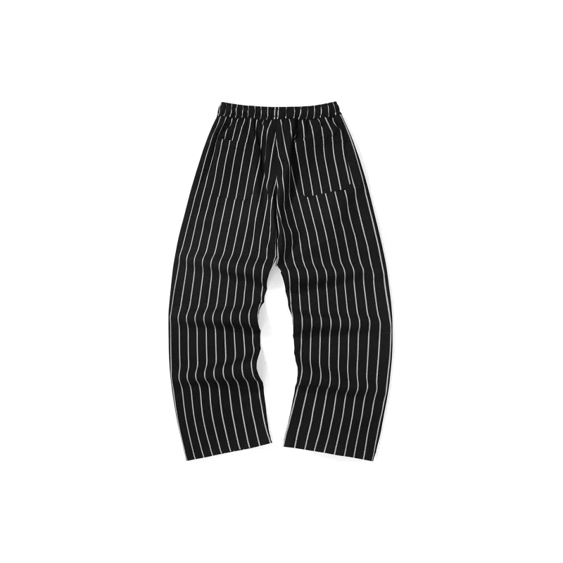 GENANX Casual Pants Unisex Black White Stripes-1
