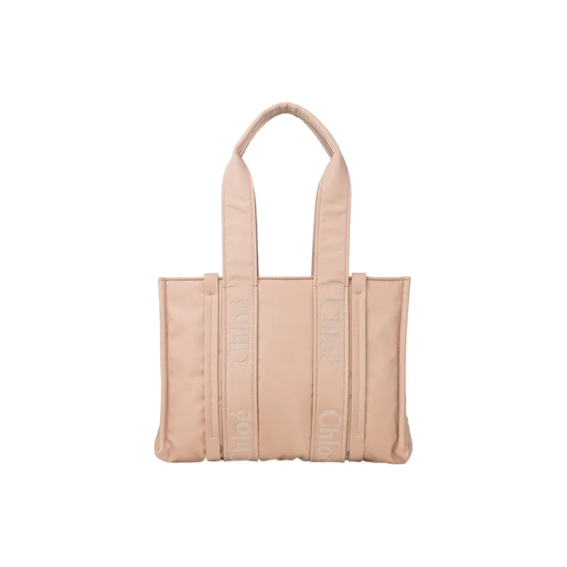 Chloe Woody Recycled Nylon Tote Bag, Shopping Bag, Shoulder Bag, Handbag Medium Size Women's Rose Pink-2