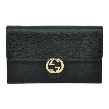 GUCCI Double G Leather WOC Chain Shoulder Messenger Bag Black