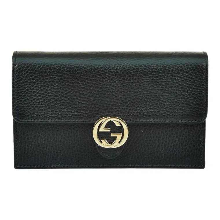 GUCCI Double G Leather WOC Chain Shoulder Messenger Bag Black-0