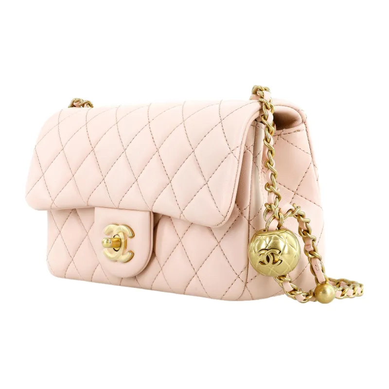 CHANEL Classic Flap CF Sheepskin Chain Bag, Flap Bag, Shoulder Bag, Crossbody Bag Mini Women's Light Pink-1