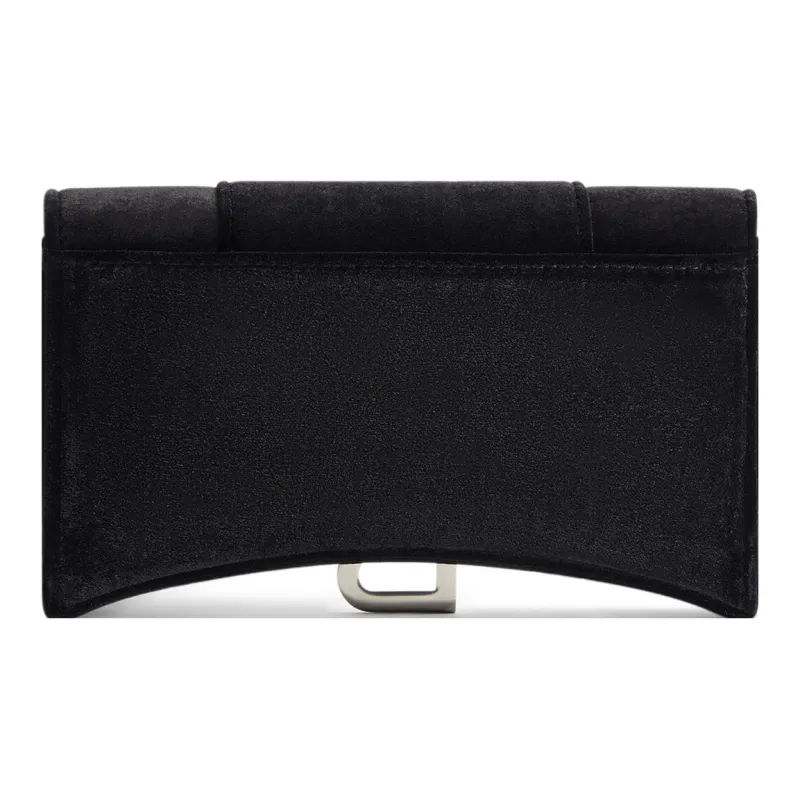 Balenciaga Hourglass Velvet Jersey Wallet On Chain Black-4