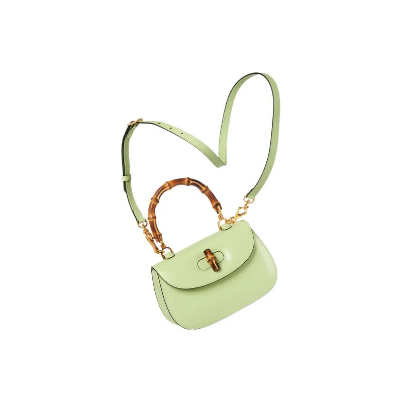GUCCI Bamboo 1947 Leather Shoulder Bag Crossbody Bag Handbag Small Size Women's Pistachio Green-2