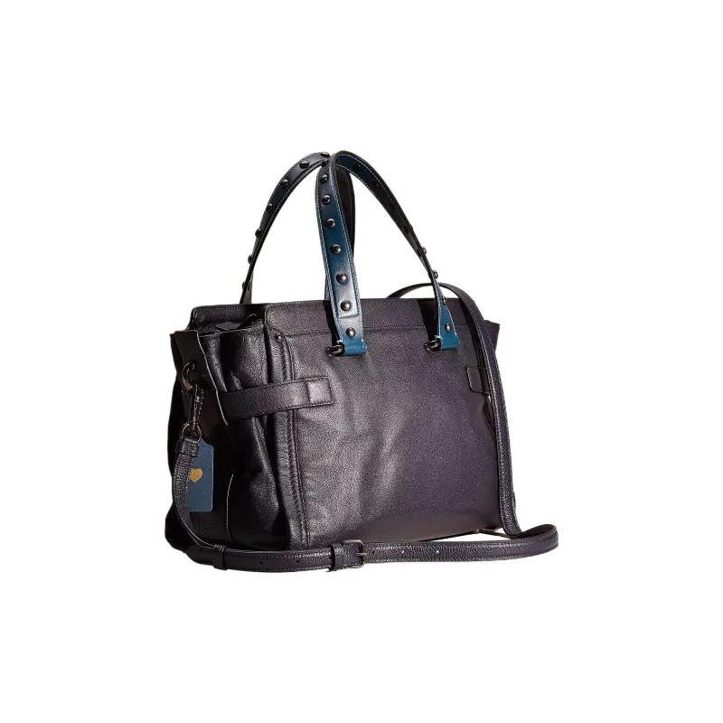 COACH Swagger Soft Grained Leather Tote Bag Shopping Bag Handbag Large Size Women's Navy-1