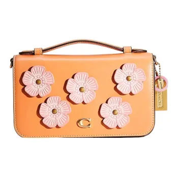 COACH Bea Calfskin Small Square Bag, Handbag, Shoulder Bag, Crossbody Bag Small Size Women's Persimmon Yellow