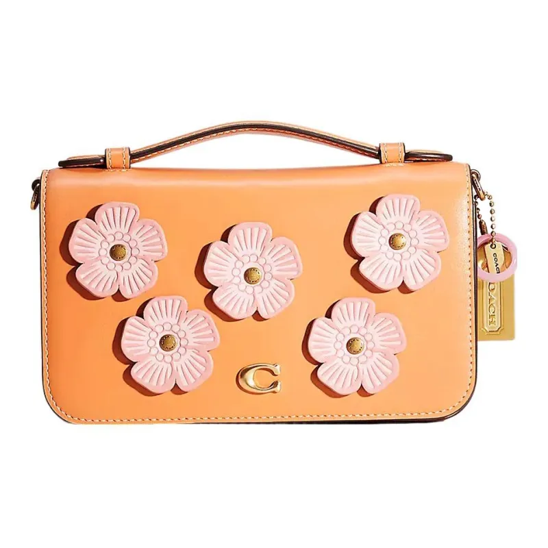 COACH Bea Calfskin Small Square Bag, Handbag, Shoulder Bag, Crossbody Bag Small Size Women's Persimmon Yellow-0