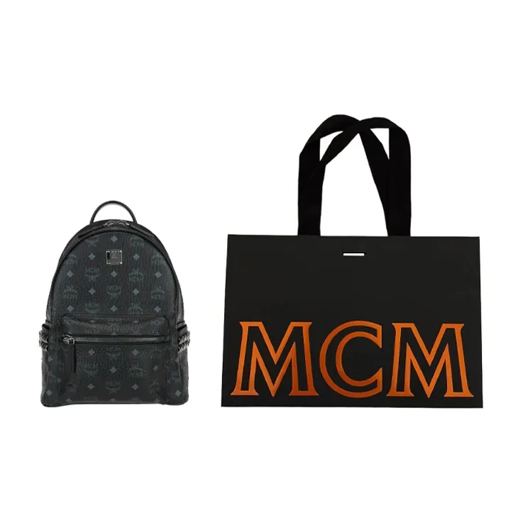 MCM Stark Side Studs Backpack Small In Visetos Black-4