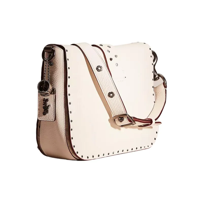 COACH Page Leather Portable Single Bag, Crossbody Bag Large Size Women's White-2