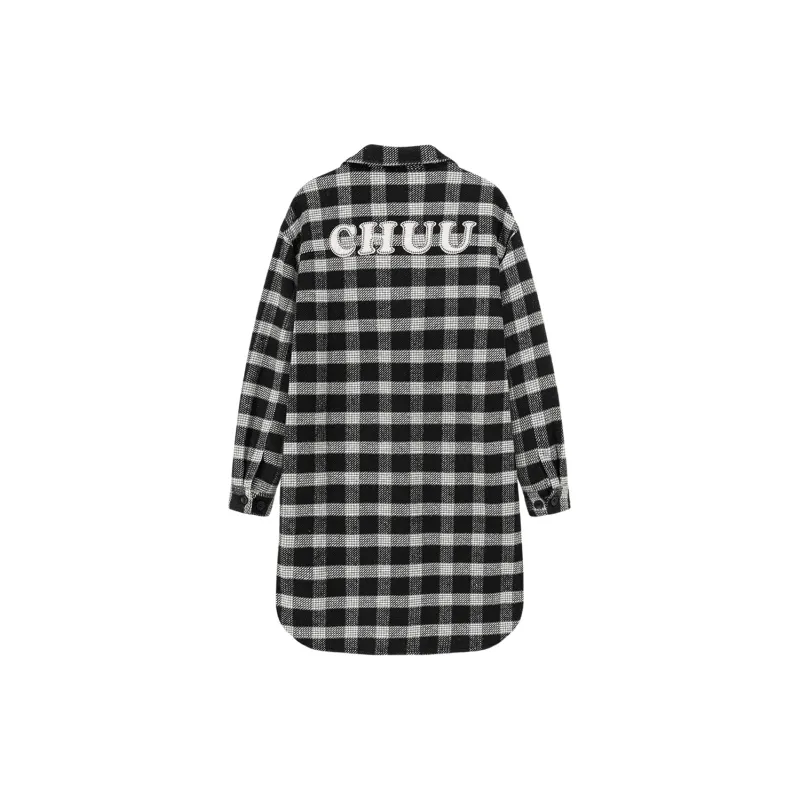 CHUU Coats Women's Black White Plaid-1