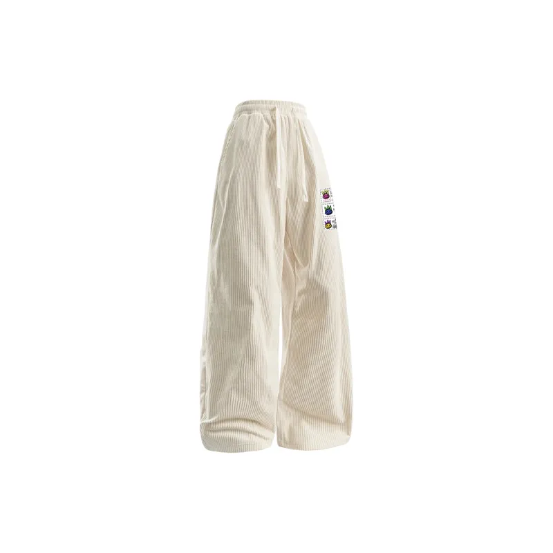CULT OF INDIVIDUALITY Casual Pants Cartoon Print, Padded Corduroy Loose And Versatile Straight Leg Trousers Unisex-1