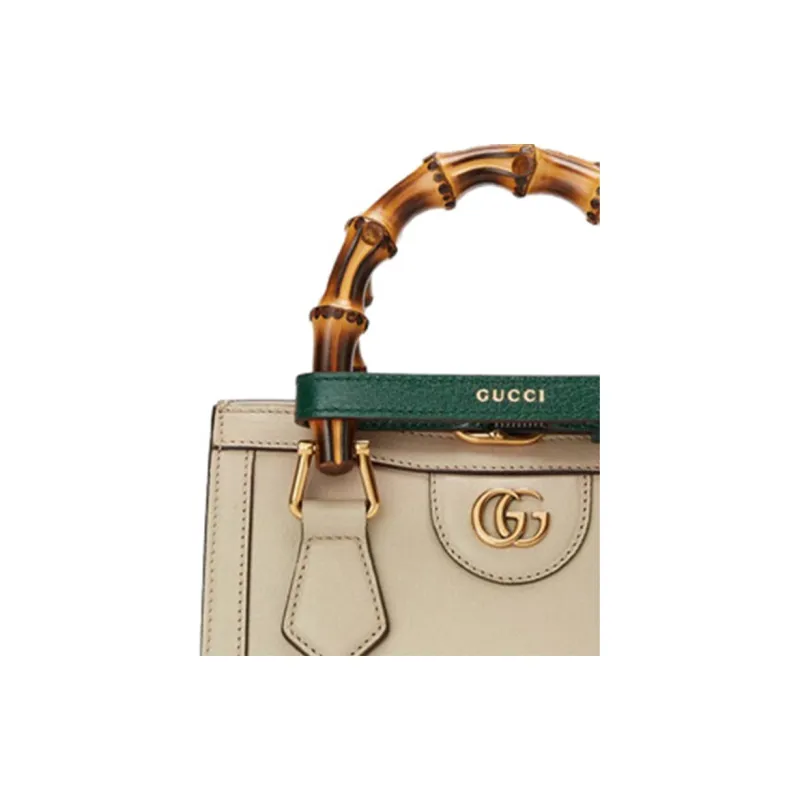 GUCCI Diana Leather Tote Shoulder Bag Crossbody Bag Handbag Mini Women's Greige-8