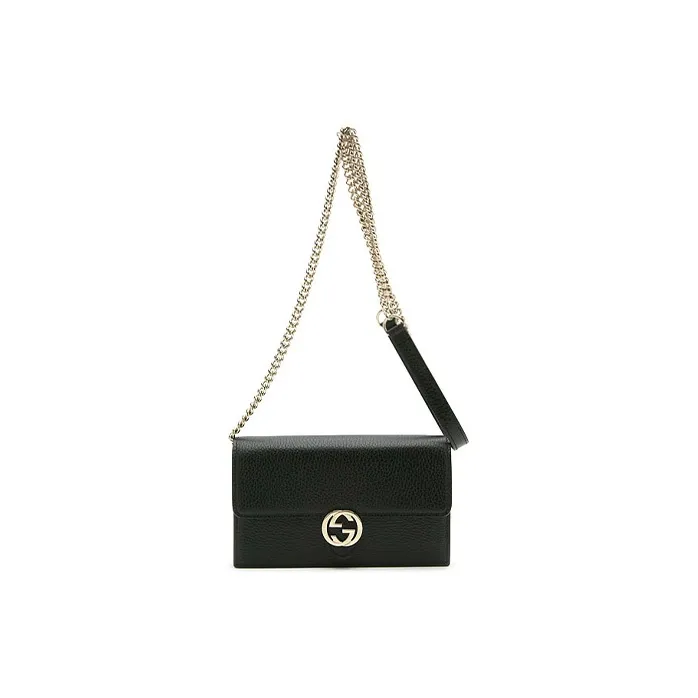 GUCCI Double G Leather WOC Chain Shoulder Messenger Bag Black-2