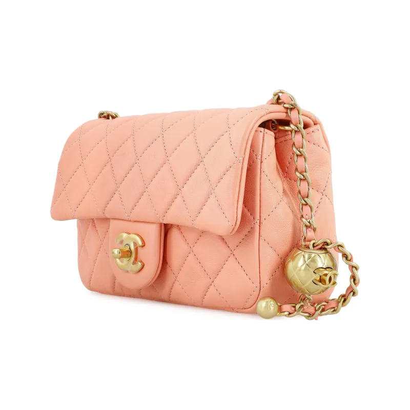 CHANEL Classic Flap CF Sheepskin Flap Bag, Shoulder Bag, Crossbody Bag Mini Women's Orange-1