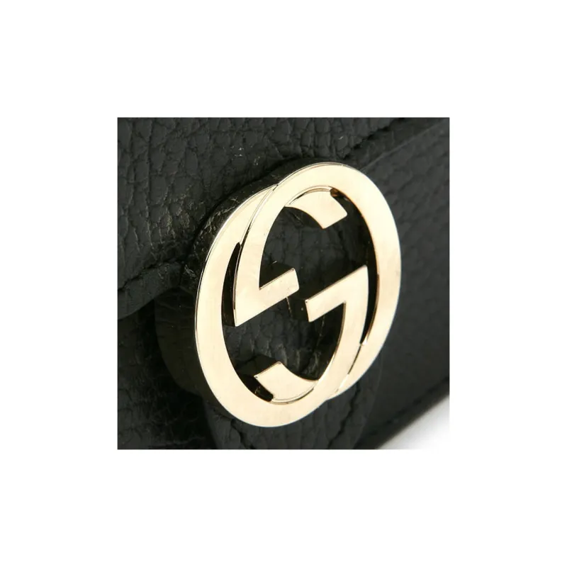 GUCCI Double G Leather WOC Chain Shoulder Messenger Bag Black-10