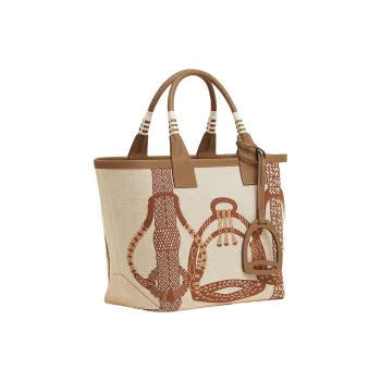 HERMES H Plume Canvas With Swift Calfskin Tote Bag Shopping Bag Handbag Women's Chestnut & Light Beige