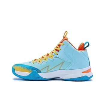 QIAODAN Cushioning Wear Resistant Mid Top Basketball Shoes Men's Blue Orange