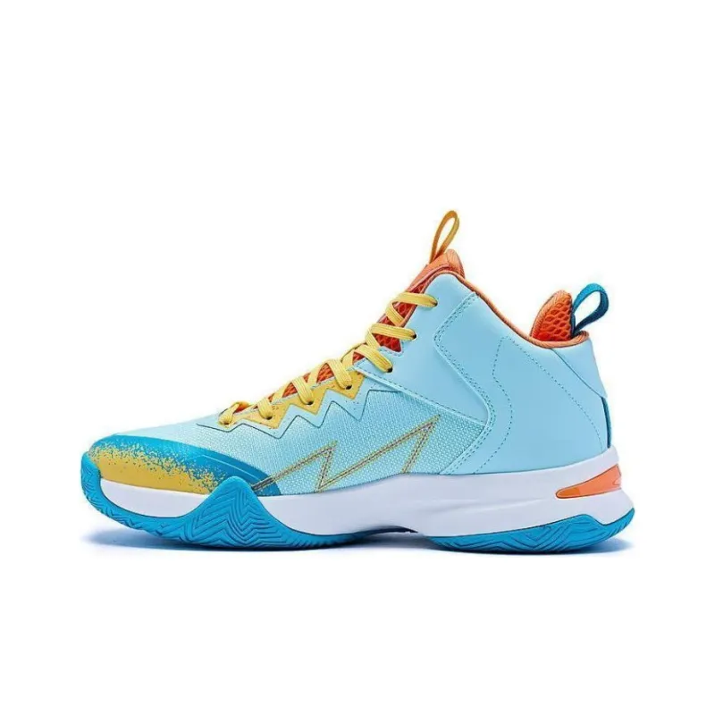 QIAODAN Cushioning Wear Resistant Mid Top Basketball Shoes Men's Blue Orange-0