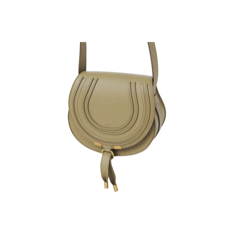 Chloe Marcie Grained Calfskin Saddle Bag Shoulder Bag Crossbody Bag Small Size Women's Terracotta Green-1