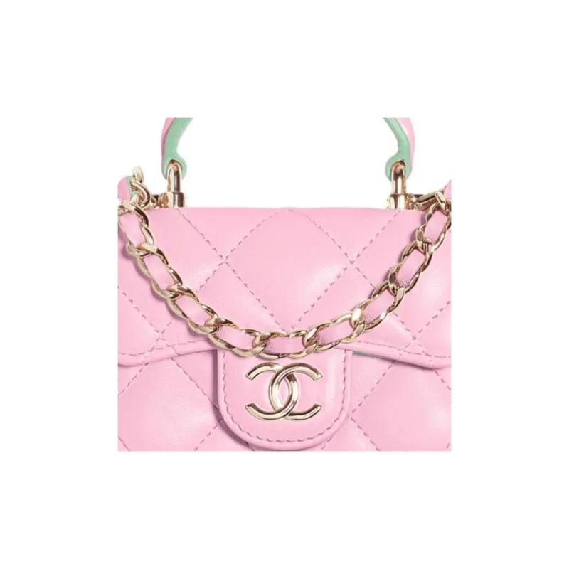 CHANEL Sheepskin Coin Purse, Mini Bag, Handbag, Shoulder Bag, Crossbody Bag Mini Women's Pink Green Multicolor-3