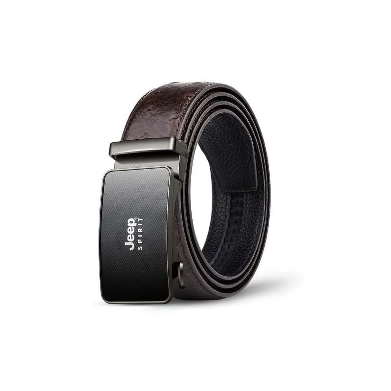 JEEP SPIRIT Authentic Automatic Buckle Ostrich Pattern Cow Leather Leather Belts Men's Width 3.5CM-0