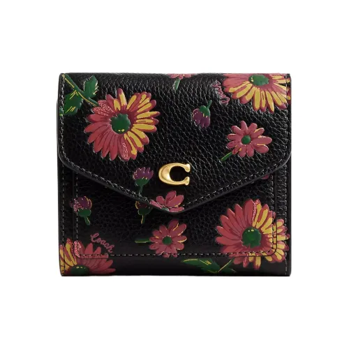 COACH Wyn Leather Coin Purses Wallets Small Size Women's Brass & Black Multicolor