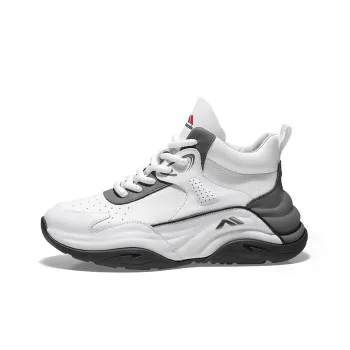 KOLUMB Anti Slip Wear Resistant Mid Top Chunky Sneakers Men's White Gray