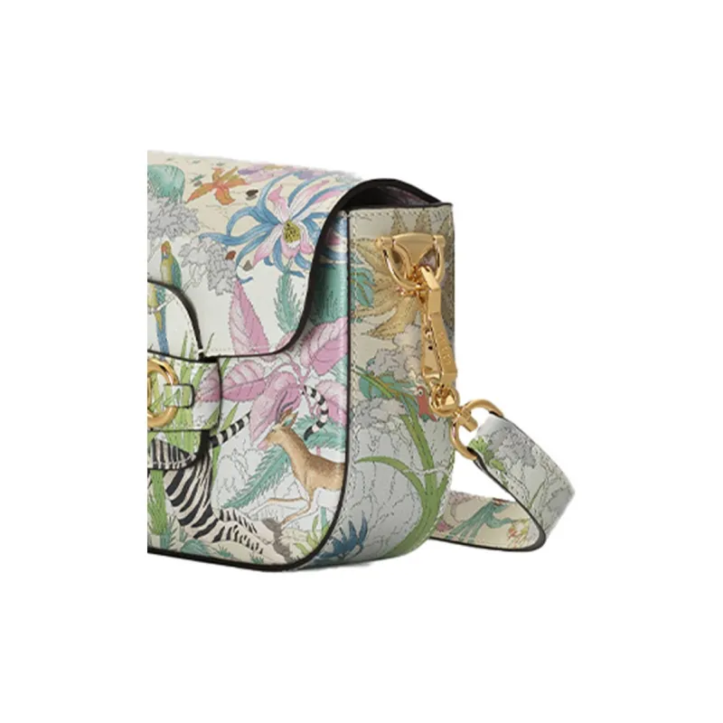 GUCCI Horsebit 1955 Leather Saddle Bag Shoulder Bag Crossbody Bag Mini Women's White/Multicolor-6