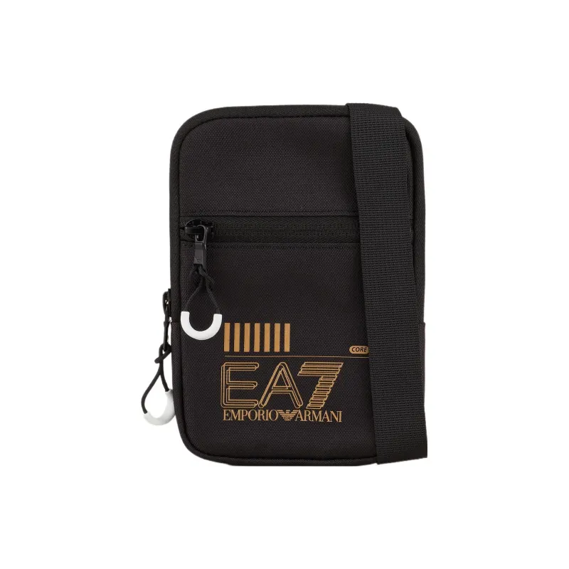 EMPORIO ARMANI Polyester Shoulder Bag, Crossbody Bag Mini Unisex Black & Gold-4