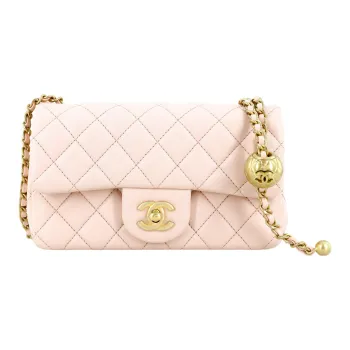 CHANEL Classic Flap CF Sheepskin Chain Bag With Zip Closure Shoulder Crossbody Bags Mini Women's Light Pink