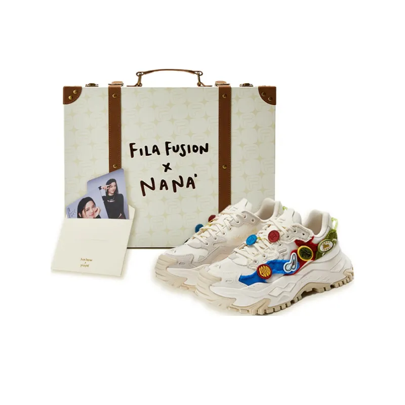 FILA FUSION Cushioning Anti Slip Wear Resistant Breathability Low Top Chunky Sneakers Women's Milk White Box-0