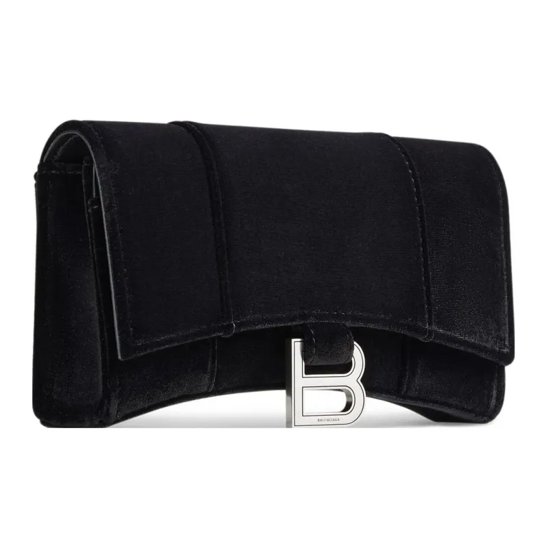 Balenciaga Hourglass Velvet Jersey Wallet On Chain Black-2