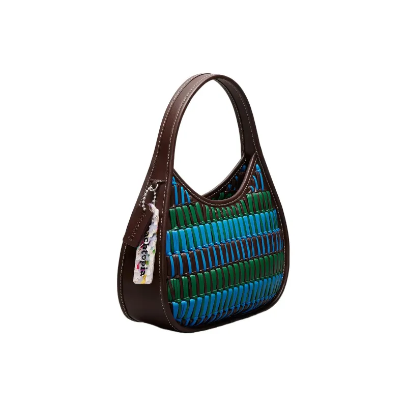 COACH Ergo Leather Shoulder Bag, Handbag, Shoulder Bag Medium Size Women's Black & Turquoise-1