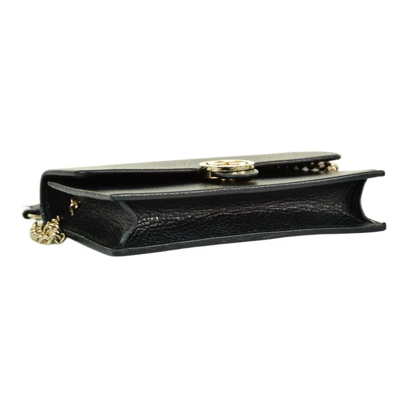 GUCCI Double G Leather WOC Chain Shoulder Messenger Bag Black-6