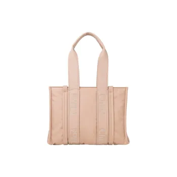 Chloe Woody Recycled Nylon Tote Bag, Shopping Bag, Shoulder Bag, Handbag Medium Size Women's Rose Pink