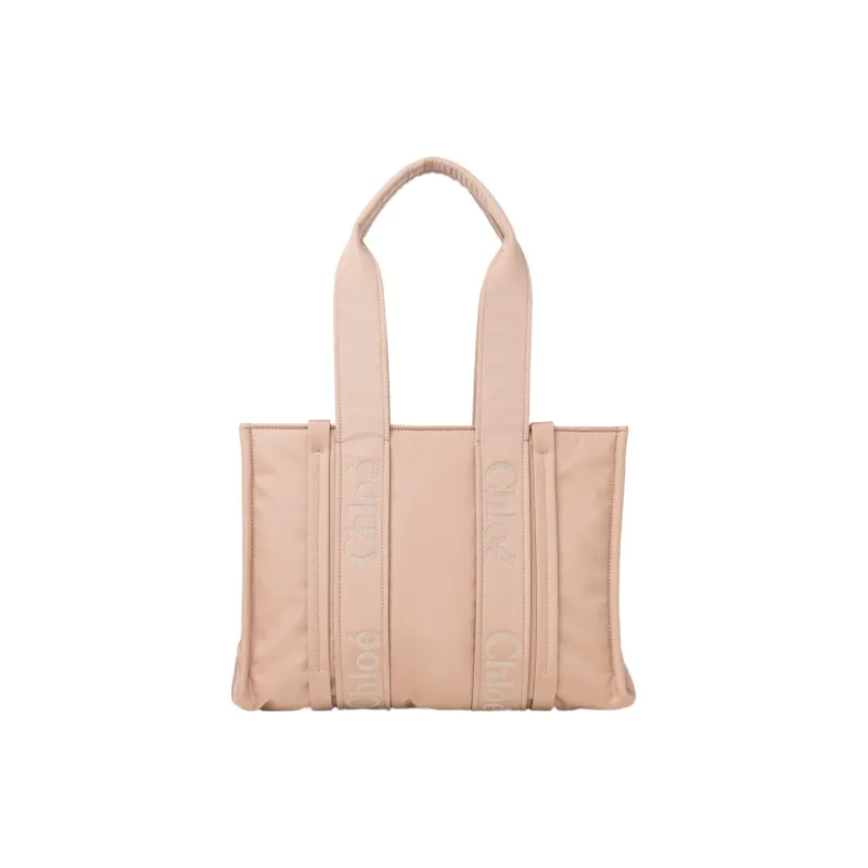 Chloe Woody Recycled Nylon Tote Bag, Shopping Bag, Shoulder Bag, Handbag Medium Size Women's Rose Pink-0