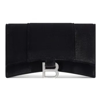 Balenciaga Hourglass Velvet Jersey Wallet On Chain Black