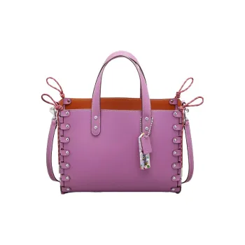 Coachtopia Leather Tote Bag Shopping Bag Handbag Shoulder Bag Medium Size Women's Purple