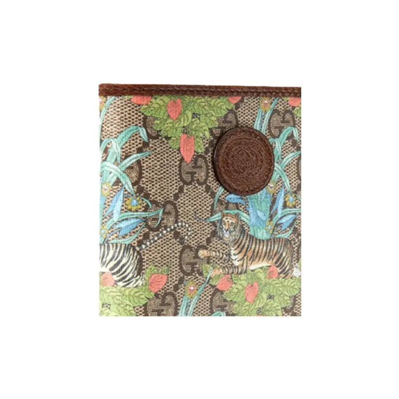 GUCCI Canvas With Leather Cropped Double Fold Wallet Men's Ebony/Brown-5