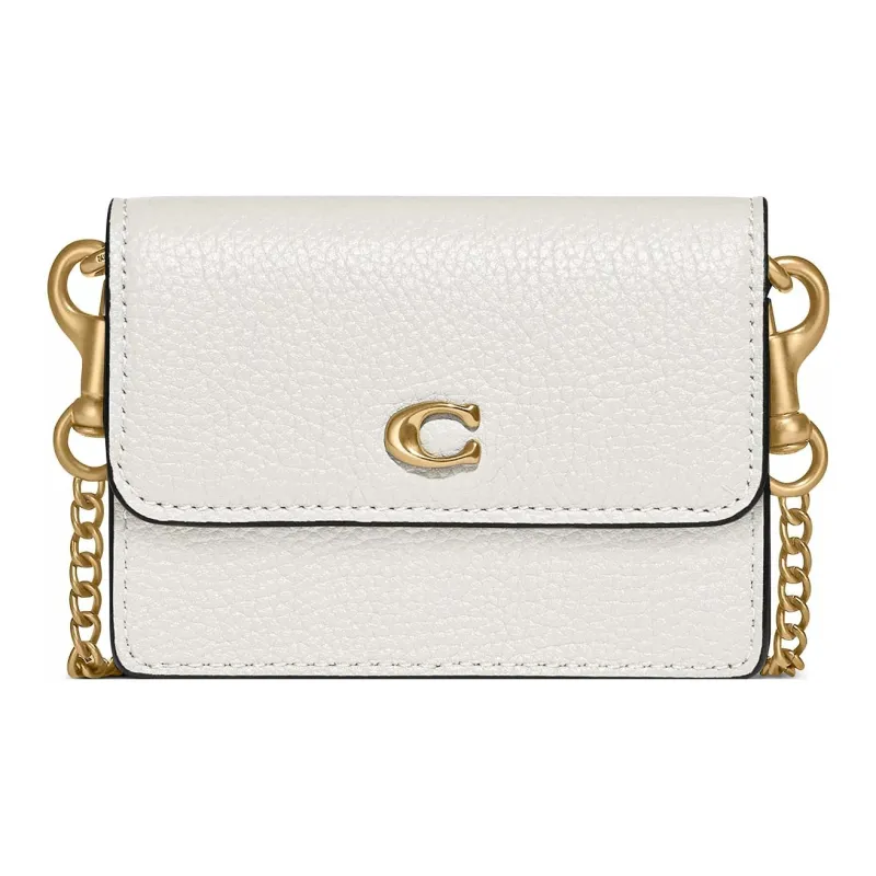 COACH Pebbled Leather Card Holder Shoulder Bag, Crossbody Bag Mini Women's White-1