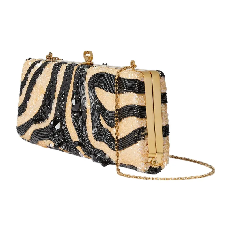 GUCCI Broadway Embroidered Silk Satin Evening Party Bag One Shoulder Crossbody Clutch Small Size Women's Beige & Black-1