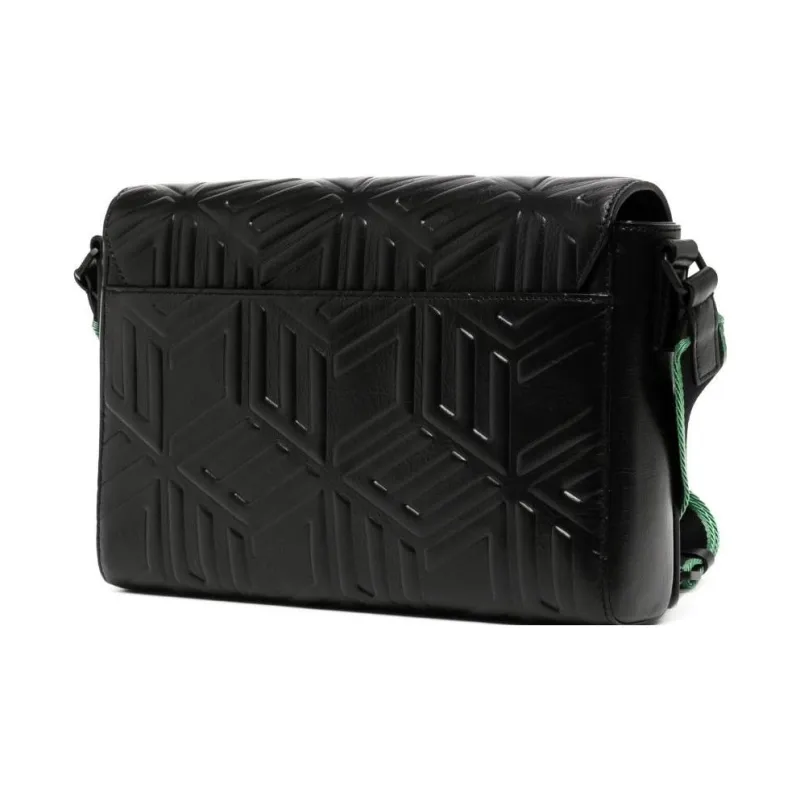 MCM Embossed Leather Messenger Bag Shoulder Bag Crossbody Bag Small Size Men's Black-1