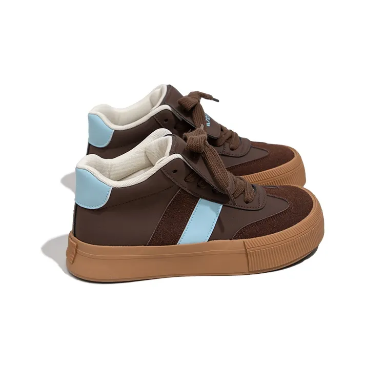 Feiyue Anti Slip Wear Resistant High Top Skateboard Shoes Women's Brown Blue-3