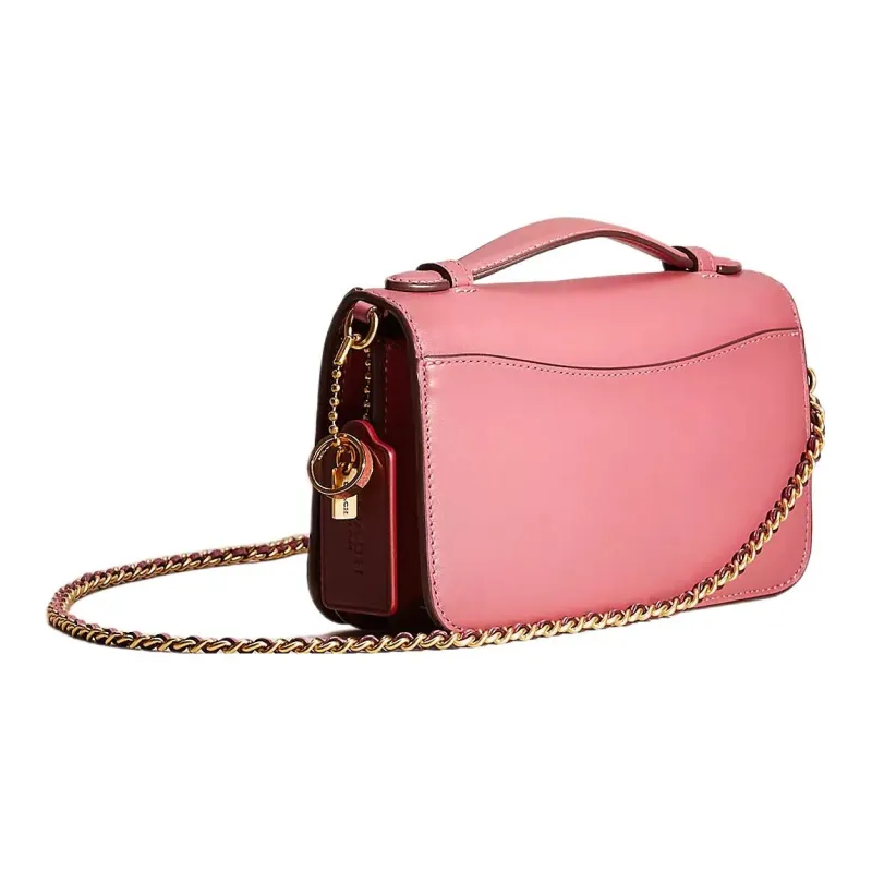 COACH Bea Calfskin Square Bag Shoulder Bag Crossbody Bag Small Size Women's Brass With Red Accents-1
