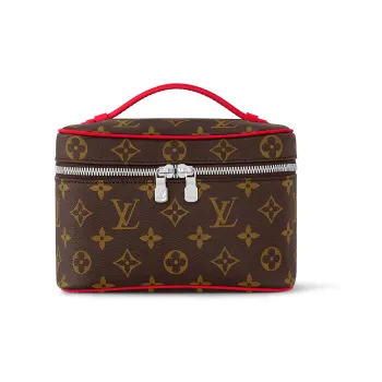 LOUIS VUITTON Coated Canvas With Cow Leather Trim Handheld Makeup Bag Mini Women's Brown & Rouge