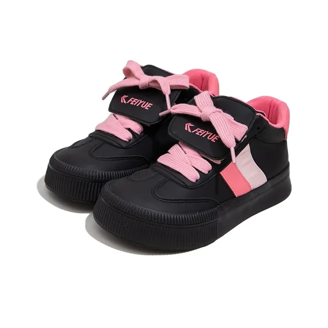 Feiyue Anti Slip Wear Resistant High Top Skateboard Shoes Women's Black Pink-4