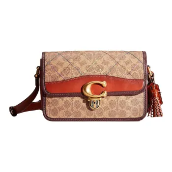COACH Studio Canvas With Leather Messenger Bag, Crossbody Bag, Shoulder Bag Women's Brass & Tan & Rusty Red