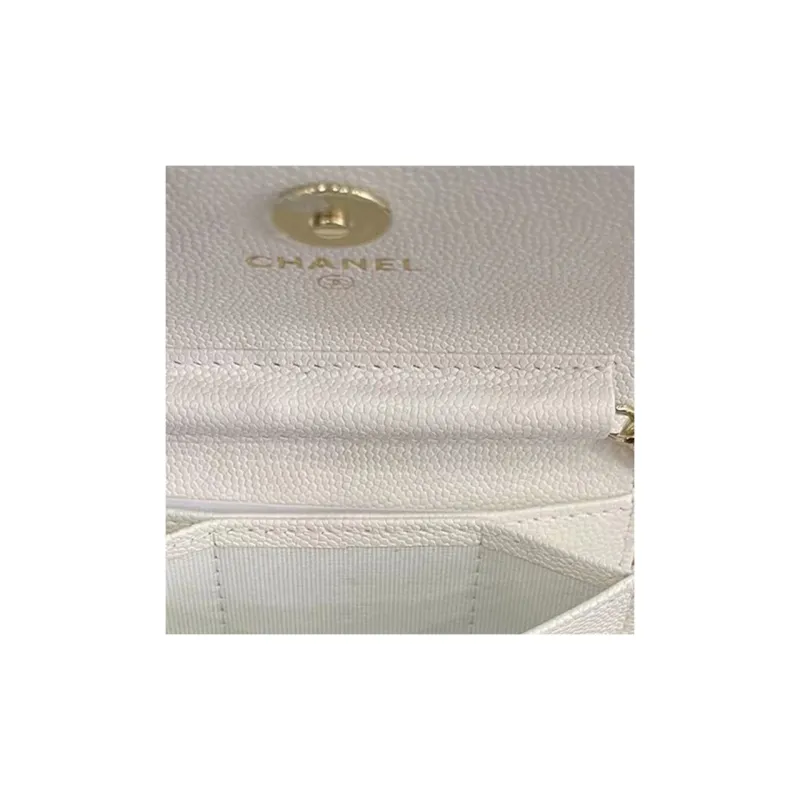 CHANEL WOC Cow Leather Card Holder, Coin Purse, Shoulder Bag, Crossbody Bag Mini Women's White-2